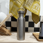 Bouteille inox 800ml - Bouchon en bambou,  poignée de transport